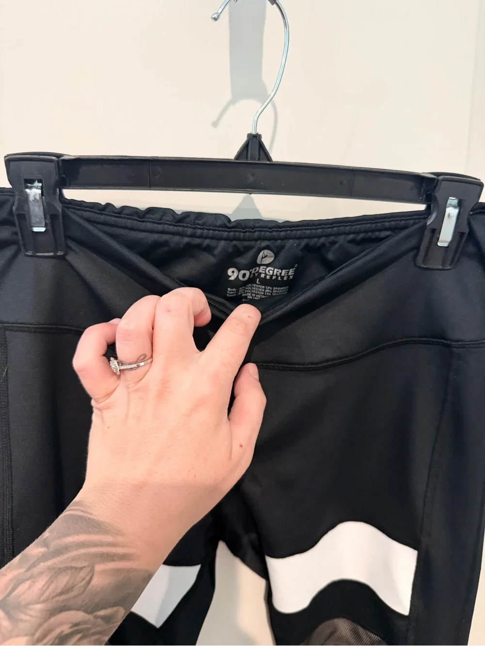 90 Degree By Reflex Black and White Capri Leggings with Mesh Panels